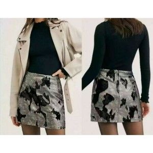 Free People Skinny Sequin Leopard Camo Camouflage Mini Skirt Lined sz 0 $128 NWT